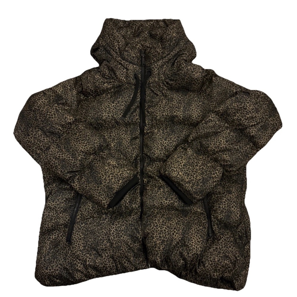 Sam Edelman Women’s Cheetah Print Puffer Coat Size XXL Hood Zip Pockets Jacket